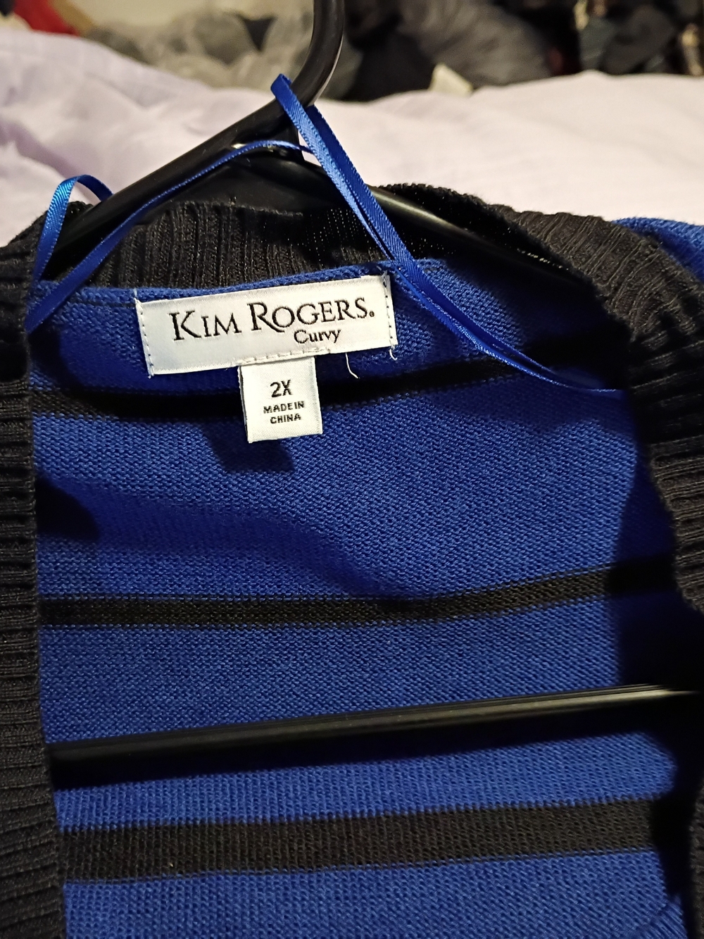 Kim Rogers Blue and Black Striped Women's Sweater.